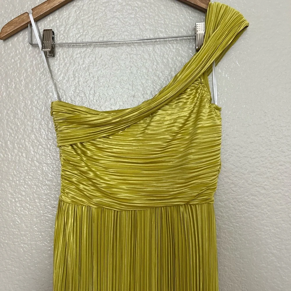 NWOT Poised Performance Chartreuse Plisse One-Shoulder Maxi Dress - Picture 4 of 9